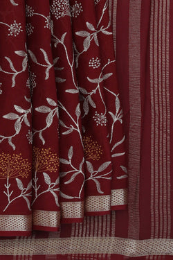 Image of Chiffon Embroidery Maroon Saree