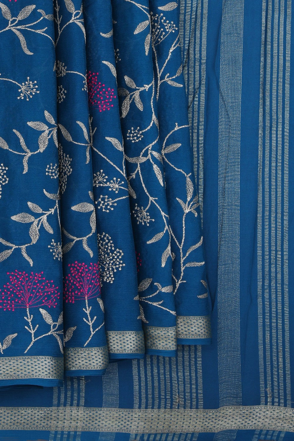 Image of Chiffon Embroidery Blue Saree