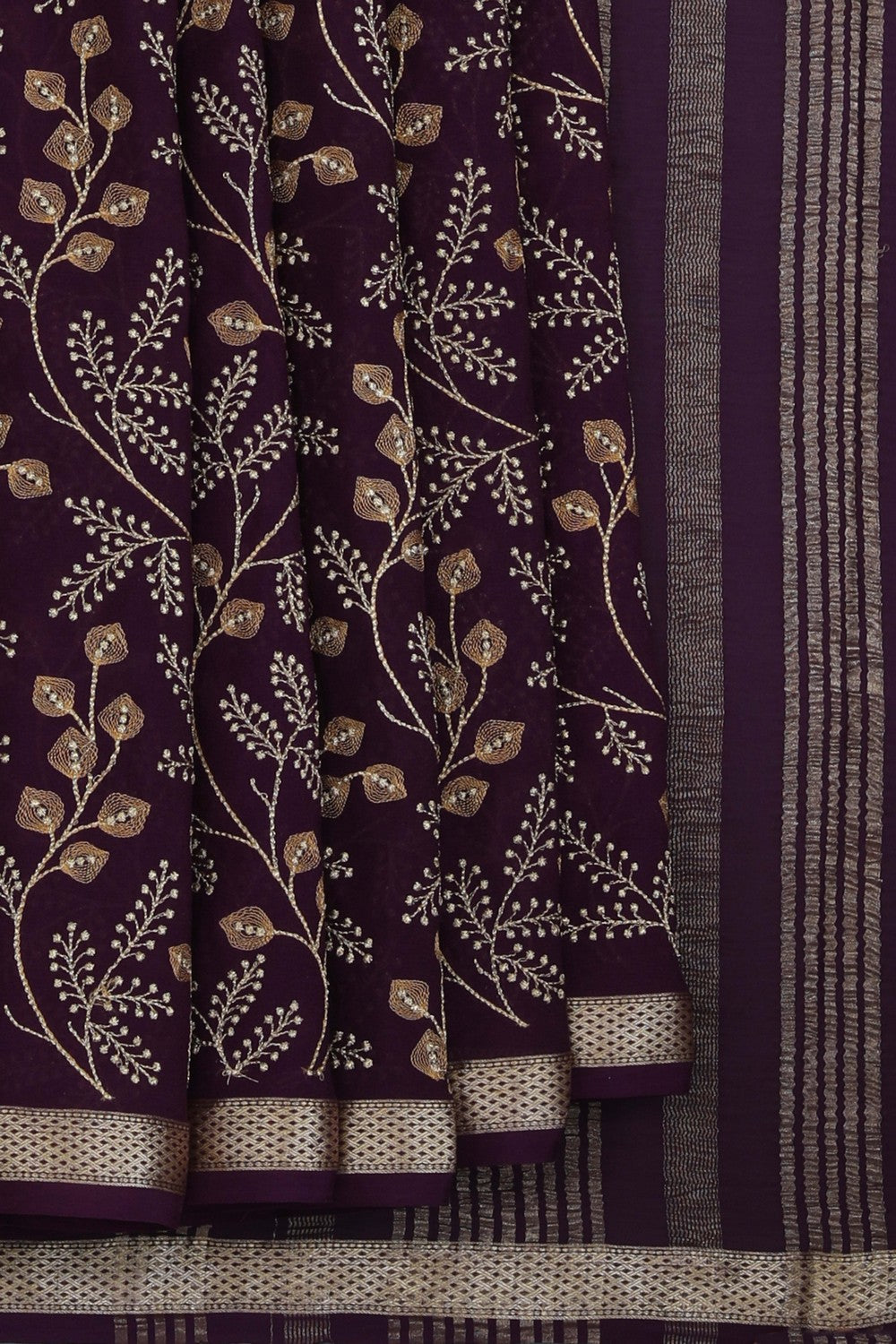 Chiffon Embroidery Violet Saree