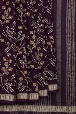 Image of Chiffon Embroidery Violet Saree