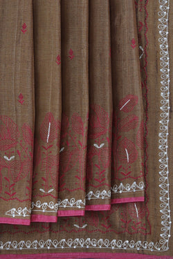 Image of Tussar Silk Brown Saree