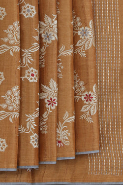 Image of Tussar Silk Brown Saree