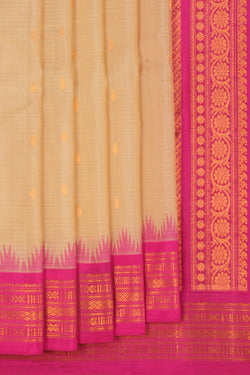 Image of Gadwal Cotton Silk Kattam Off-White Saree