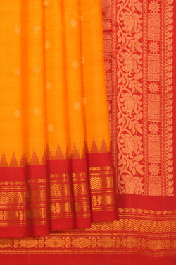 Image of Gadwal Cotton Silk Kattam Yellow Saree