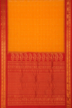 Image of Gadwal Cotton Silk Kattam Yellow Saree