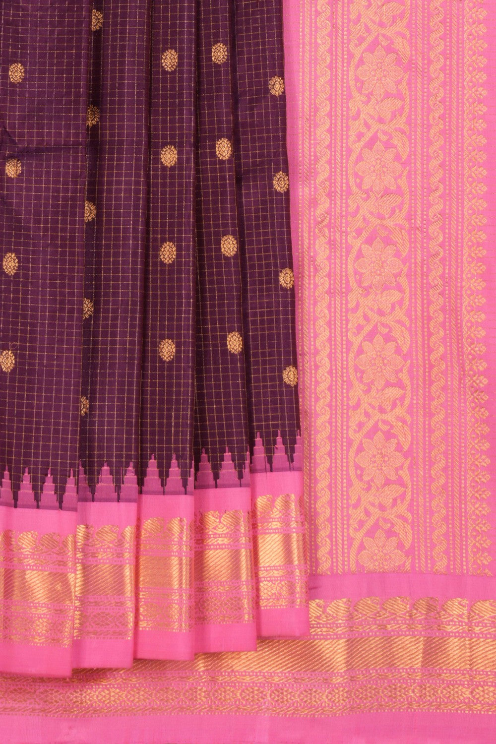 Gadwal Silk Kattam Purple Saree