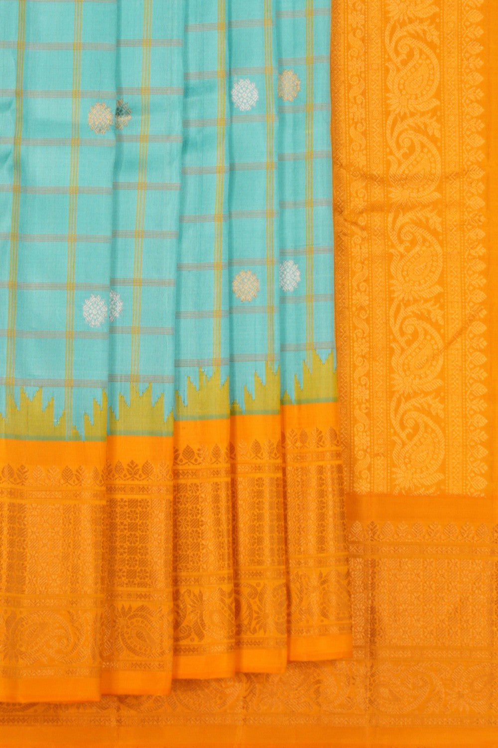 Gadwal Silk Kattam Sea Blue Saree