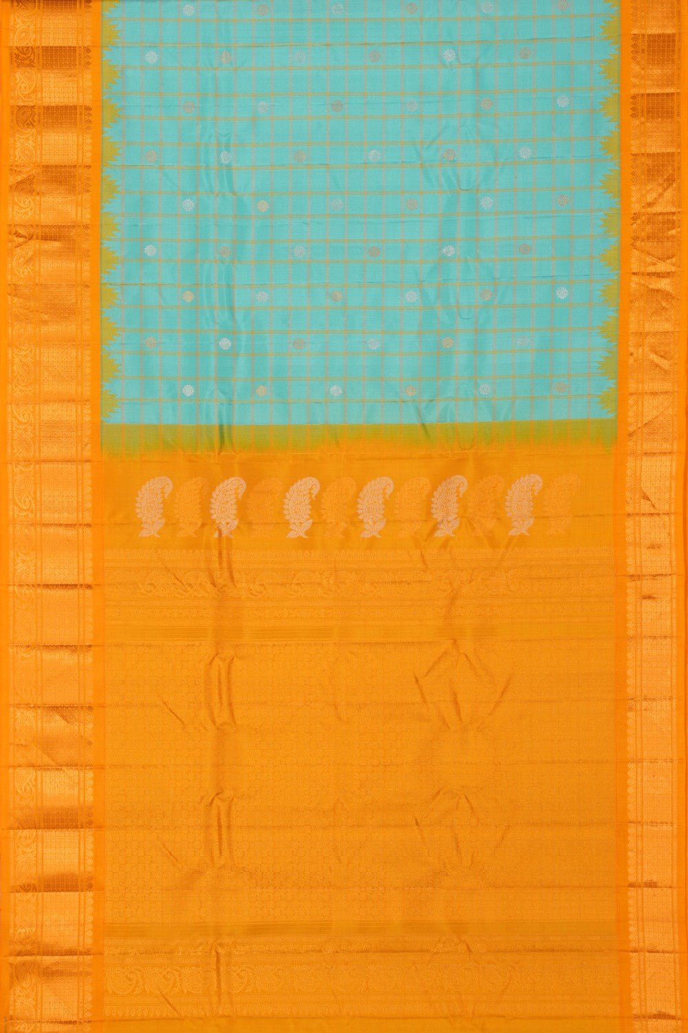 Image of Gadwal Silk Kattam Sea Blue Saree