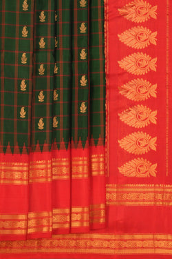 Image of Gadwal Silk Kattam Green Saree