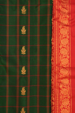 Image of Gadwal Silk Kattam Green Saree