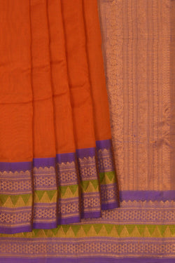 Image of Gadwal Cotton Silk Rust Orange Saree