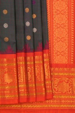 Image of Gadwal Silk Kattam Green Saree