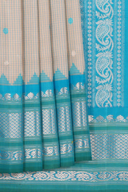 Image of Gadwal Silk Kattam Off-White Saree