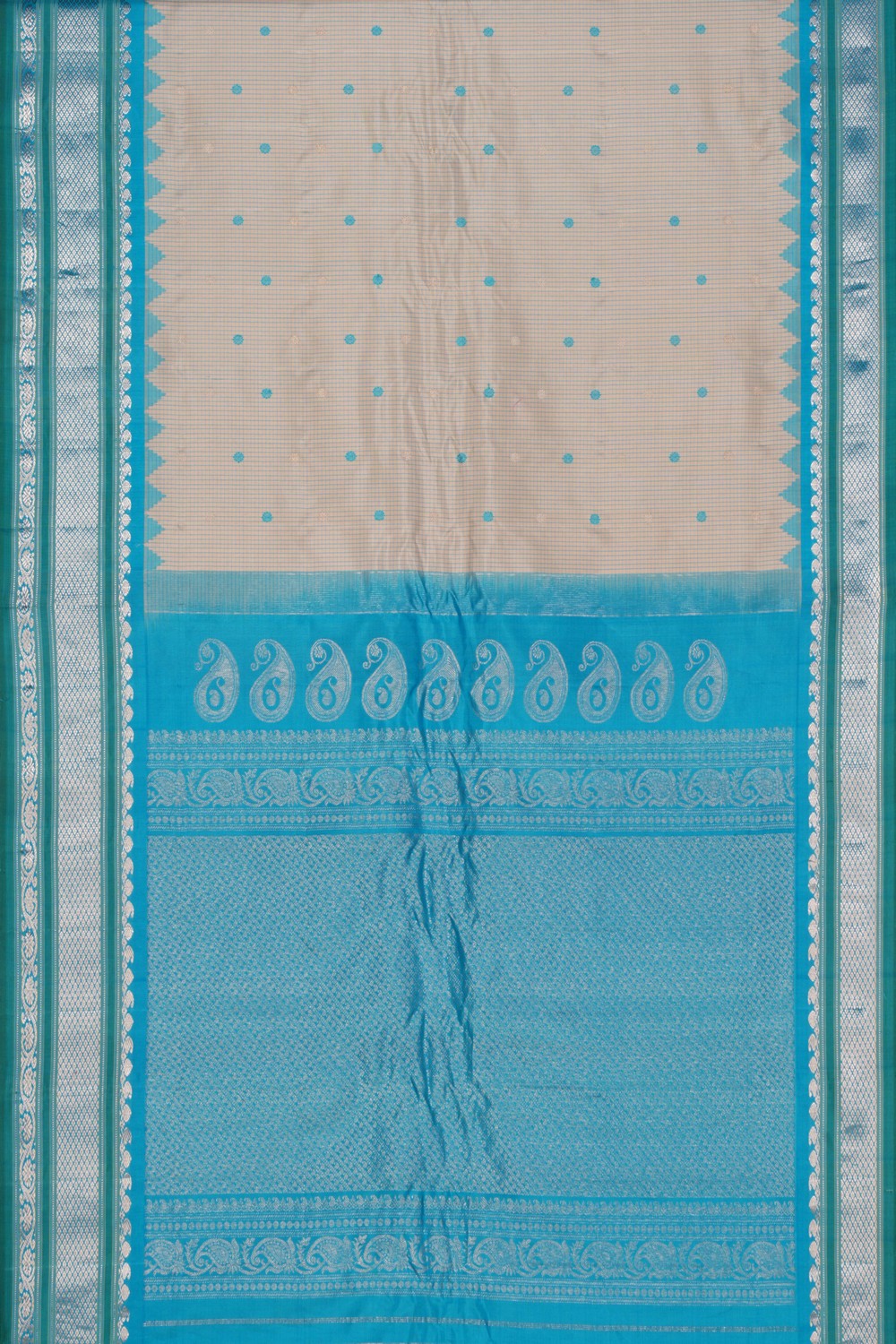 Gadwal Silk Kattam Off-White Saree