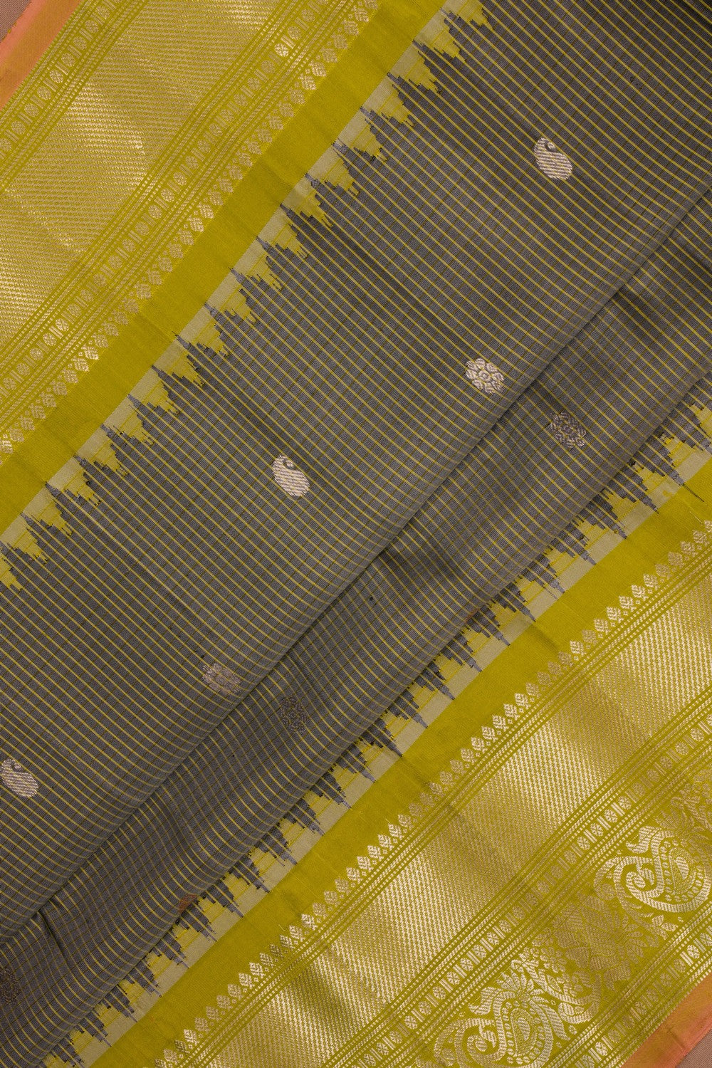 Image of Gadwal Silk Kattam Grey Saree