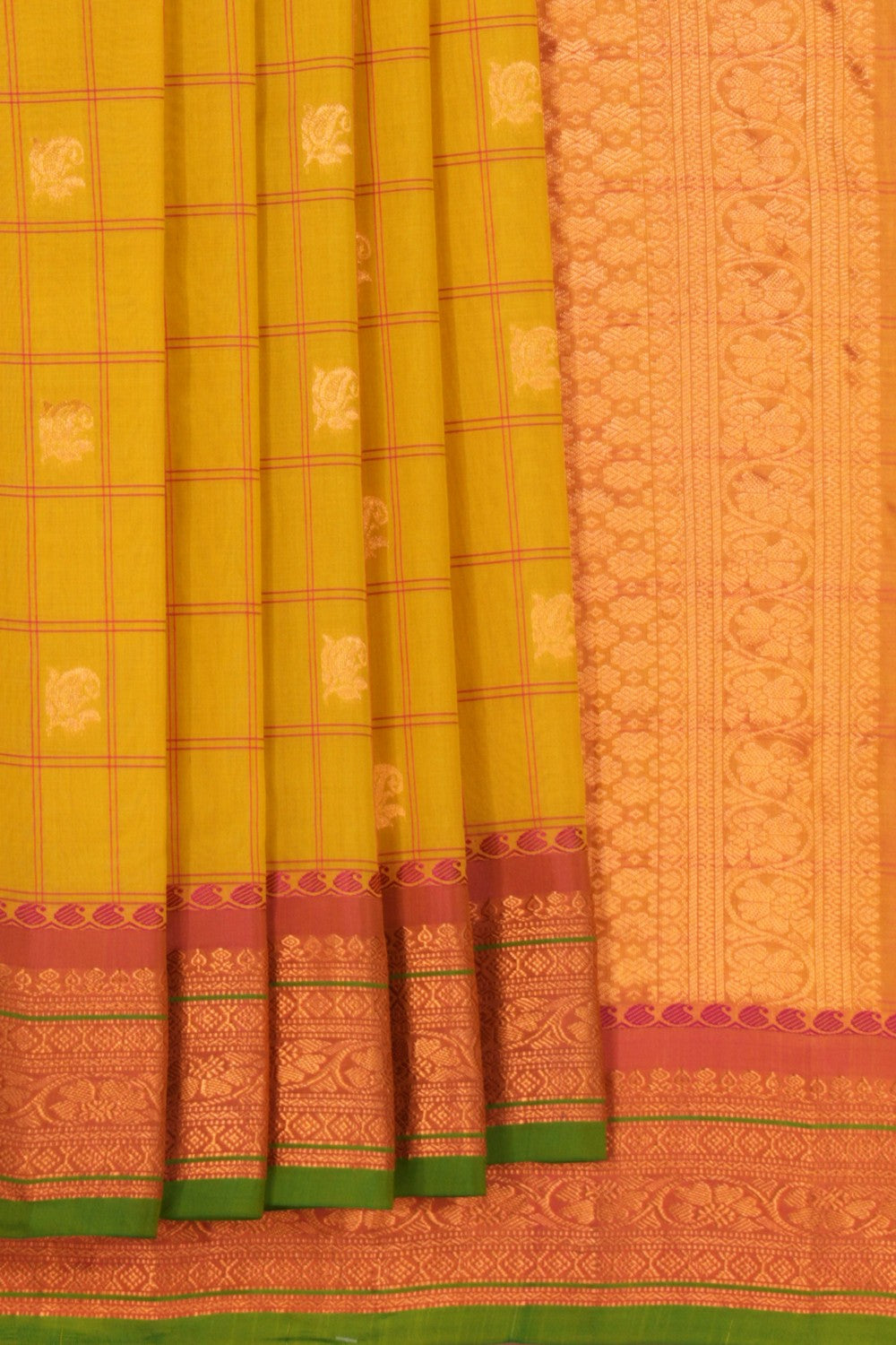 Gadwal Kattam Spring Yellow Saree