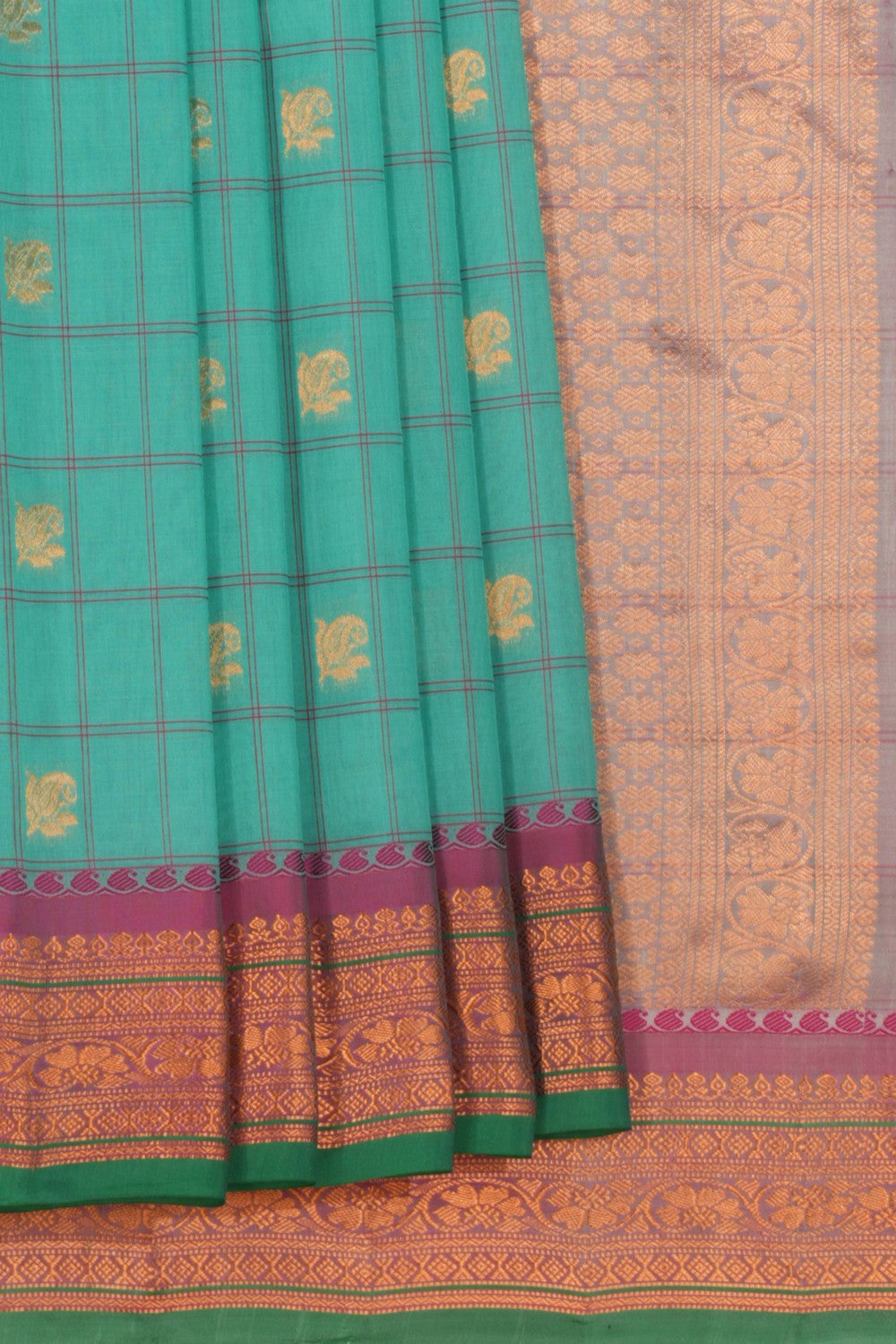 Gadwal Kattam Sea Green Saree