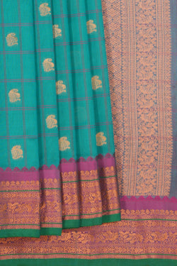 Image of Gadwal Kattam Sea Green Saree