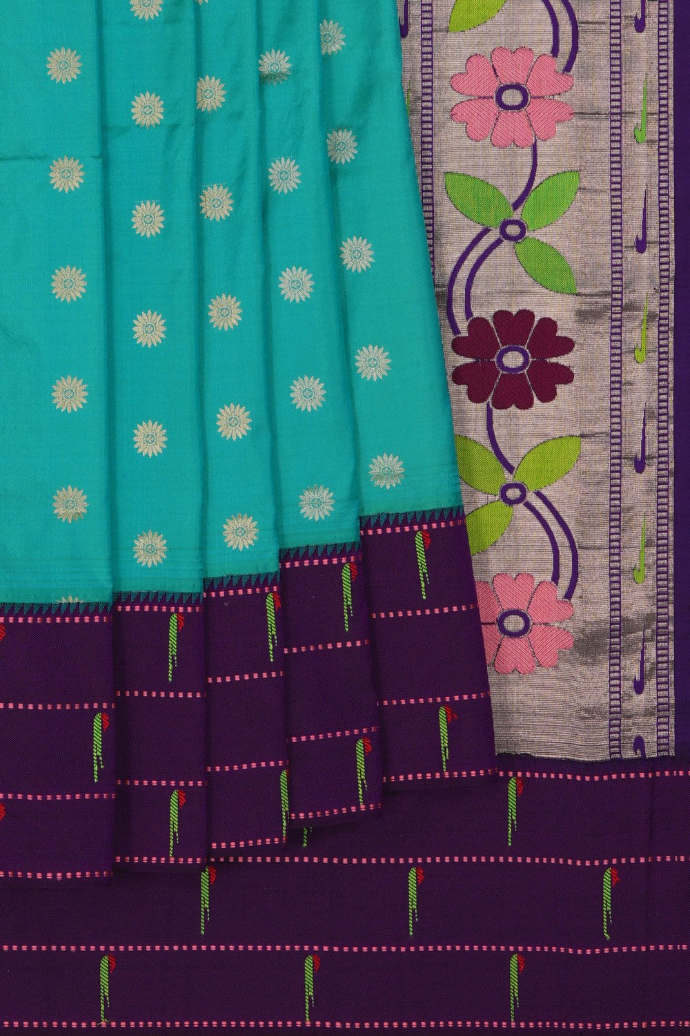 Image of Paithani Turquoise Blue Saree