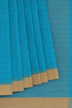 Image of Cotton Kattam Blue Saree