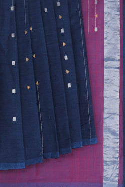 Image of Cotton Navy Blue Saree