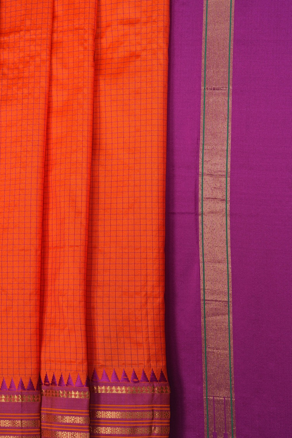 Image of Orange Narayanpet Silk Saree