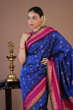 Image of Narayanpet Silk Indigo Blue Saree