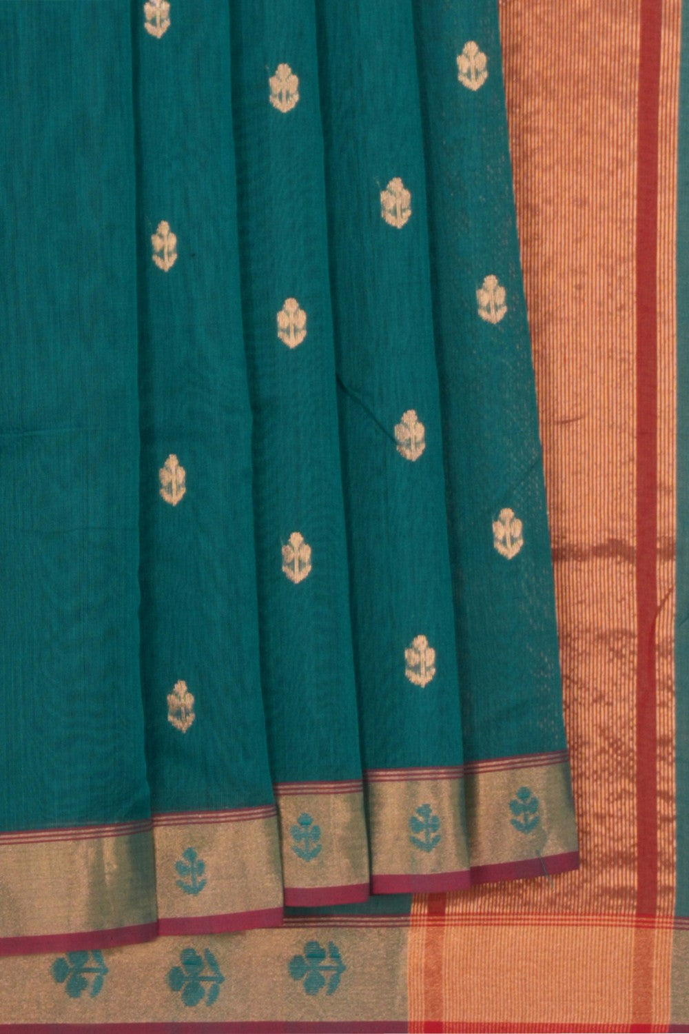 Chanderi Cotton Teal Green Saree