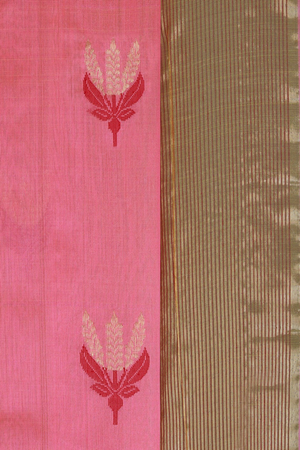 Image of Chanderi Cotton Silk Fuchsia-Pink Saree