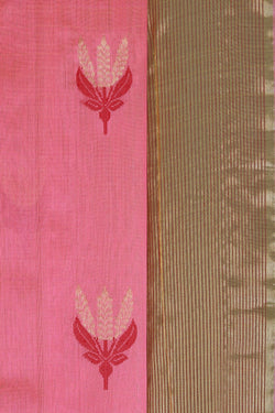 Image of Chanderi Cotton Silk Fuchsia-Pink Saree