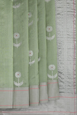 Image of Chanderi Cotton Silk Sage Green Saree