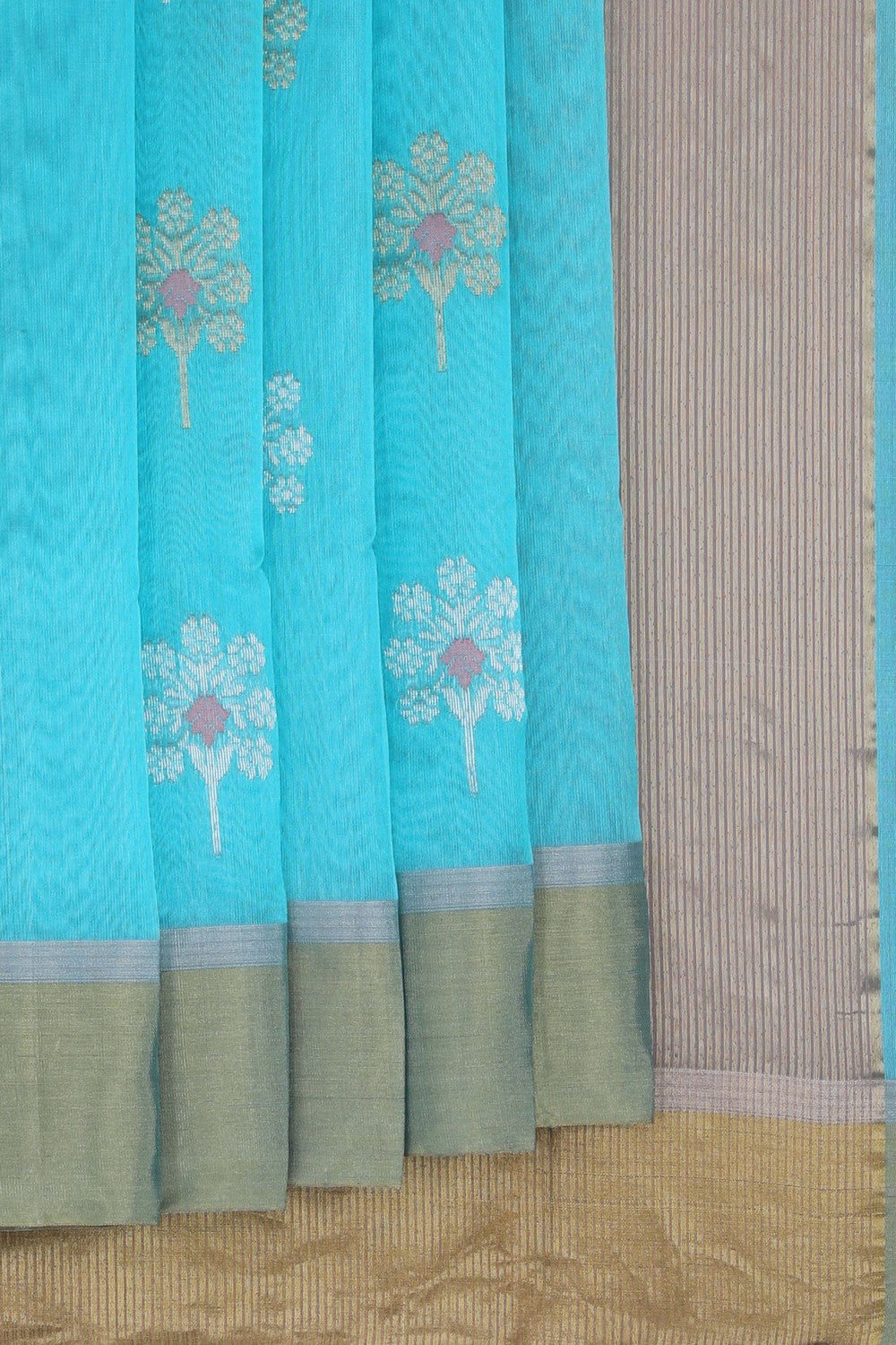 Chanderi Cotton Silk Aqua Blue Saree