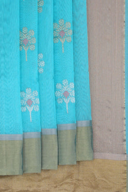 Image of Chanderi Cotton Silk Aqua Blue Saree