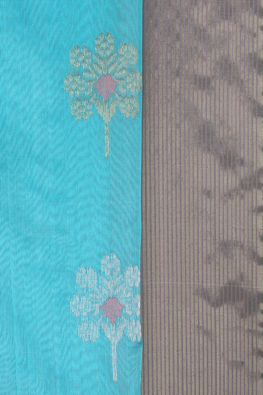 Chanderi Cotton Silk Aqua Blue Saree