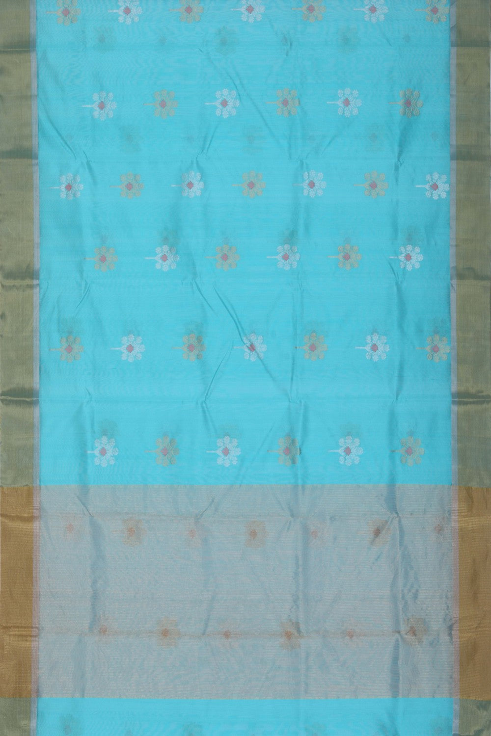 Chanderi Cotton Silk Aqua Blue Saree