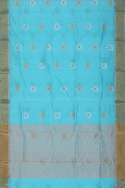 Image of Chanderi Cotton Silk Aqua Blue Saree