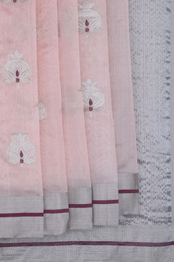 Image of Chanderi Cotton Silk Light Peach Saree