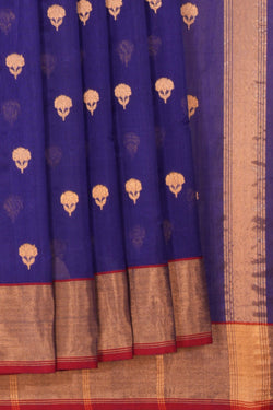 Image of Chanderi Cotton Silk Indigo Blue Saree