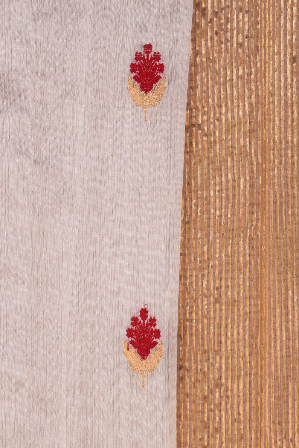 Image of Chanderi Cotton Silk Ivory Off-White Saree