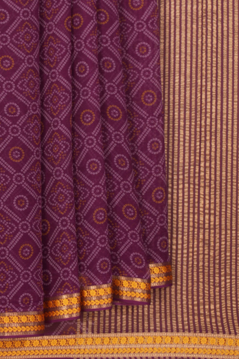 Mysore Chiffon Bandhani Printed Violet Saree