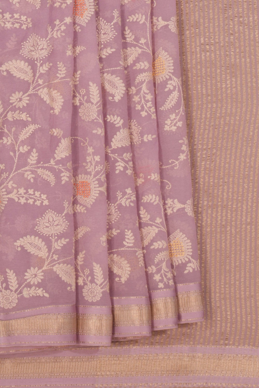 Chiffon Embroidery Lavender Purple Saree