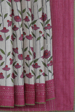 Image of Tussar Silk Embroidery Saree