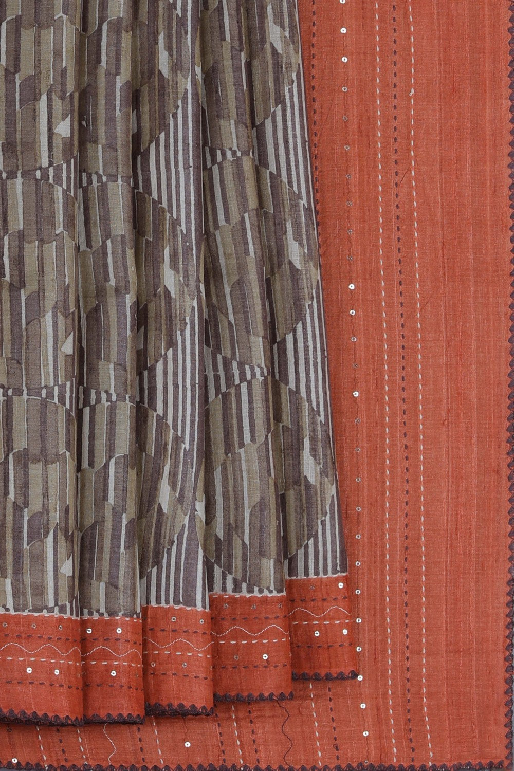 Image of Tussar Silk Embroidery Saree