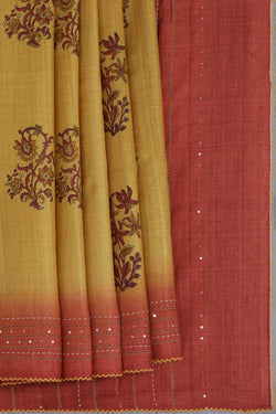 Image of Tussar Silk Embroidery Saree