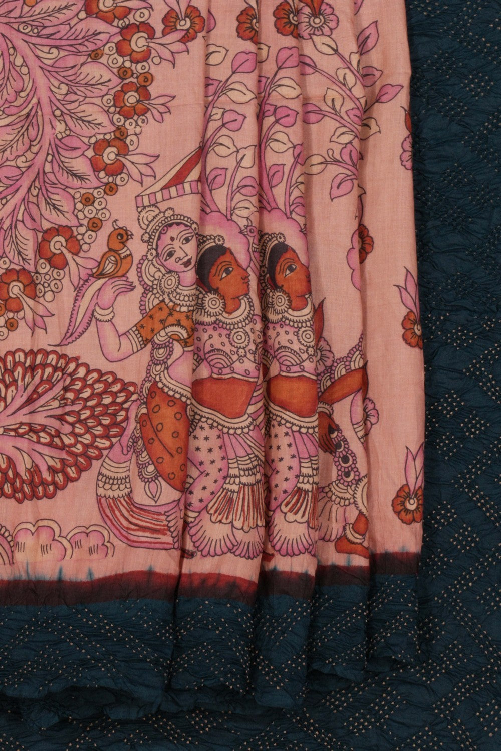 Bandhani Kalamkari Pink Saree