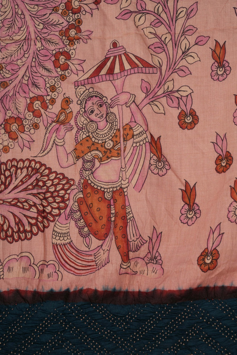 Bandhani Kalamkari Pink Saree