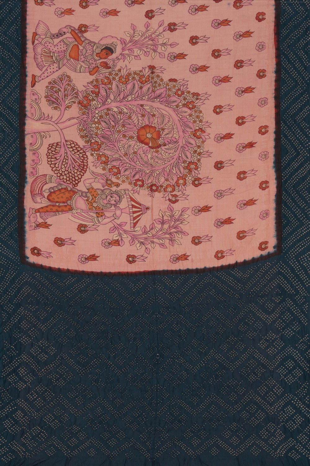 Bandhani Kalamkari Pink Saree