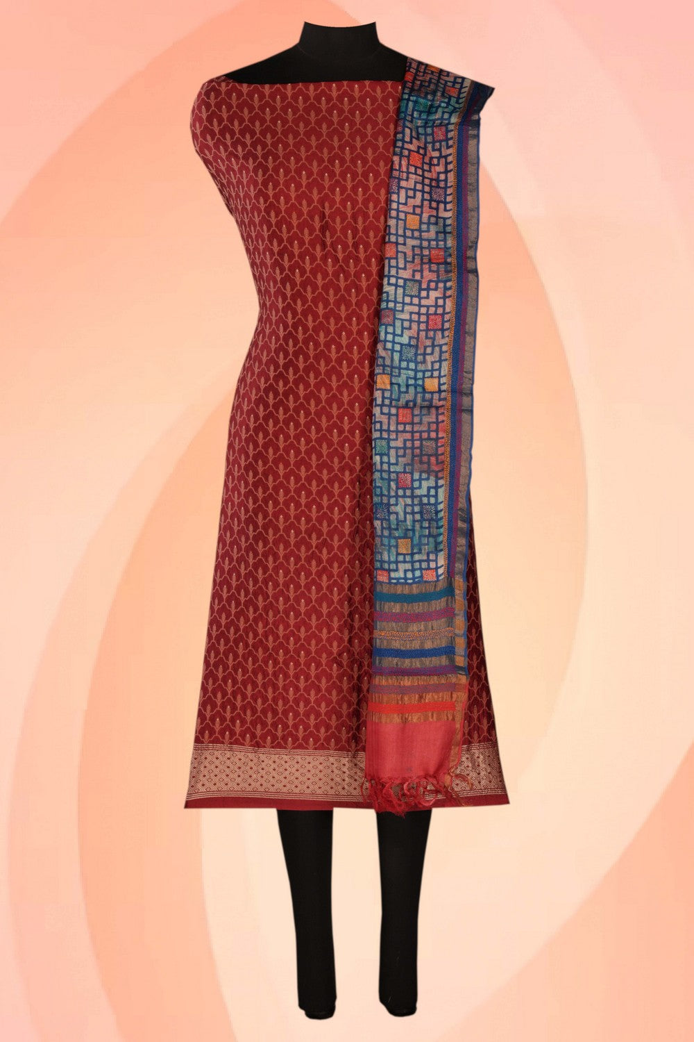 Image of Tussar Silk Unstitched Suit With Dupatta (2 Pcs Set)