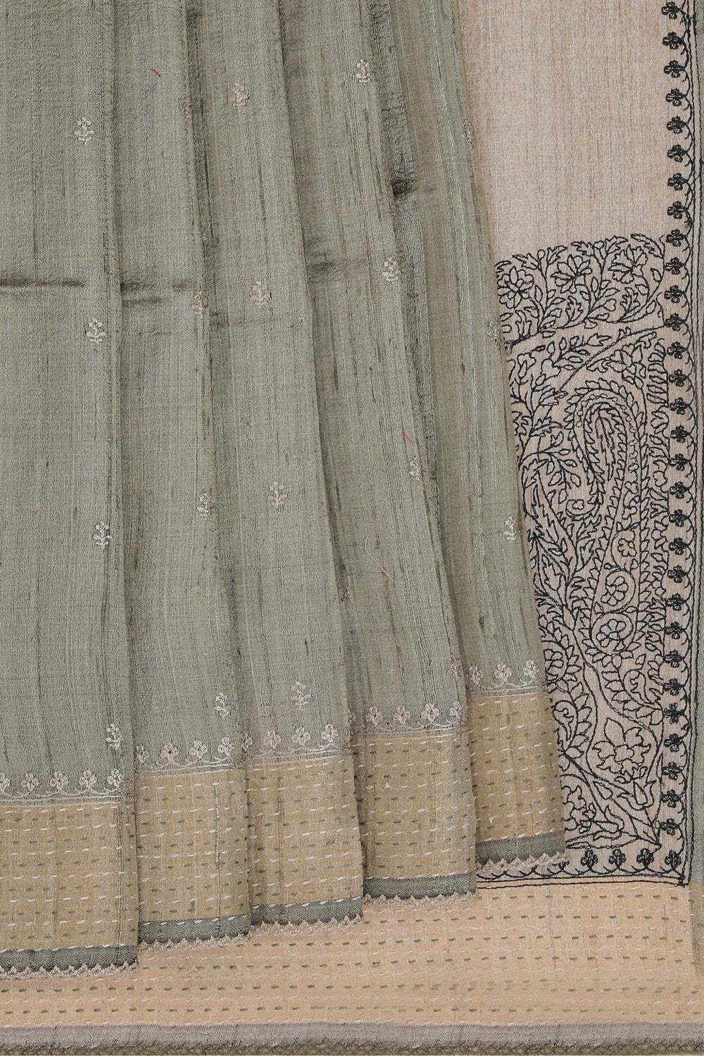 Image of Tussar Silk Embroidery Saree