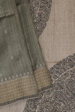 Image of Tussar Silk Embroidery Saree